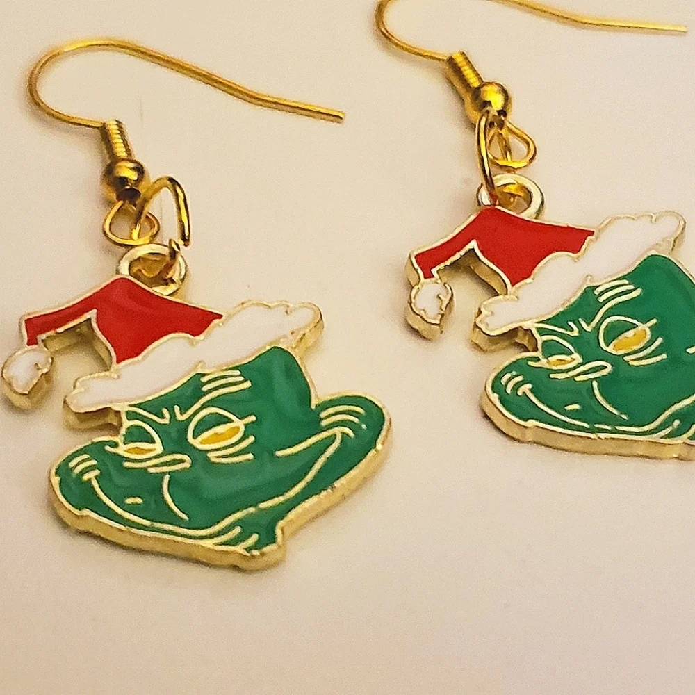 Handmade Christmas Holiday The Grinch Santa Earrings